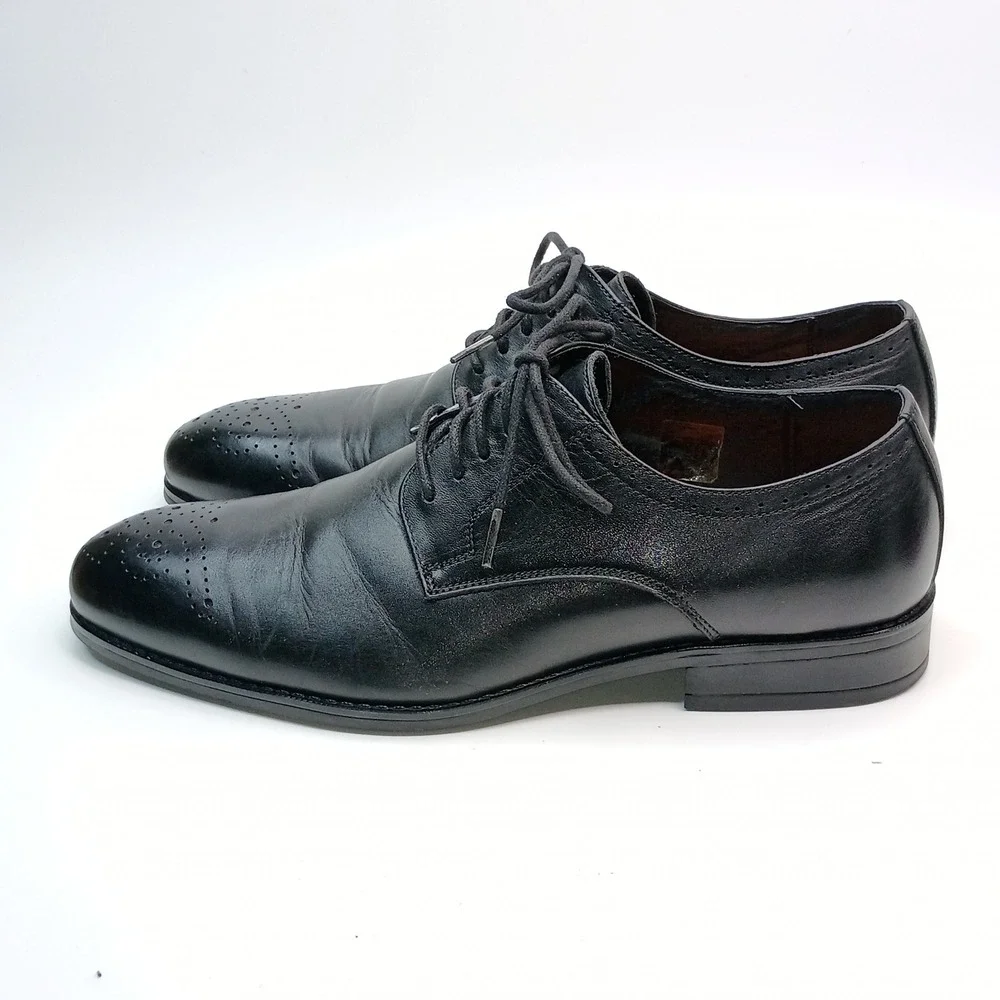Robert Wayne Vesper Oxford Men Size 8.5 Black Leather Medallion Toe RW1118M